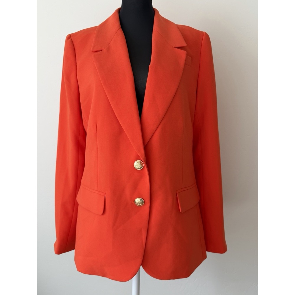 J.Crew Willa Blazer City Crepe Gold Buttons Jacket Orange Red Size M